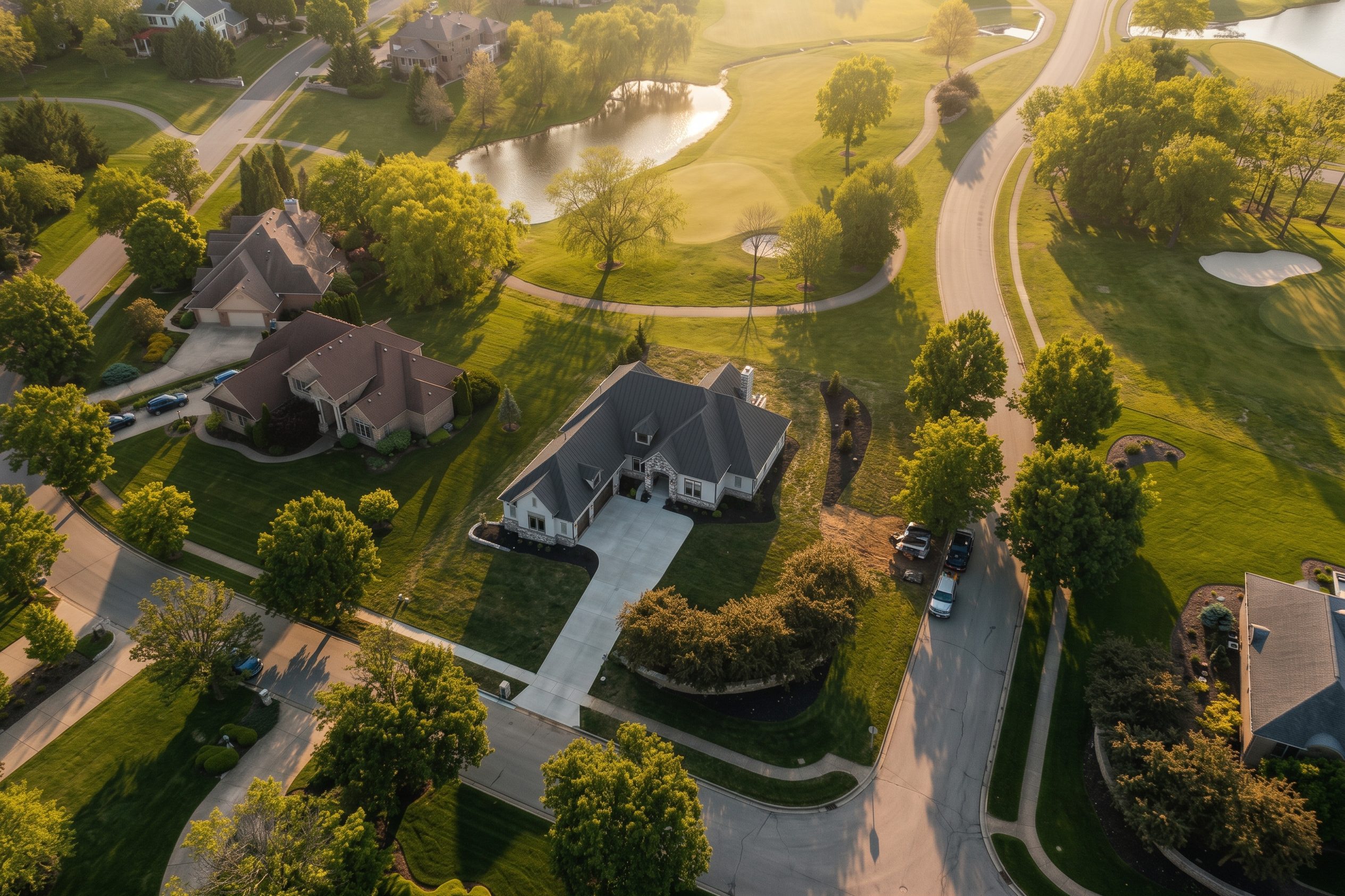 Country Club of the North aerial ranch home golden hour sunset