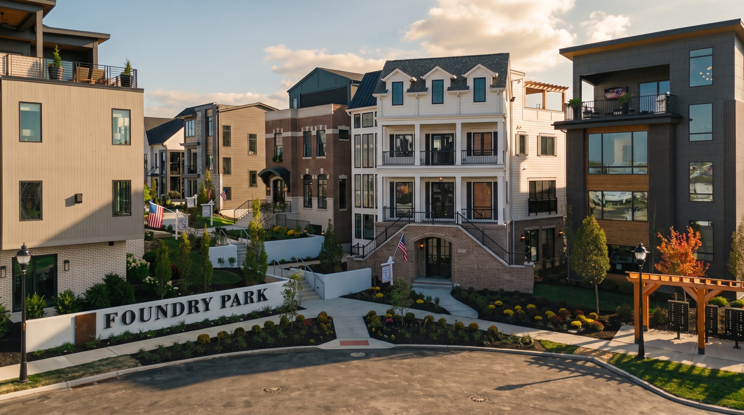 Foundry Park entrance at golden hour